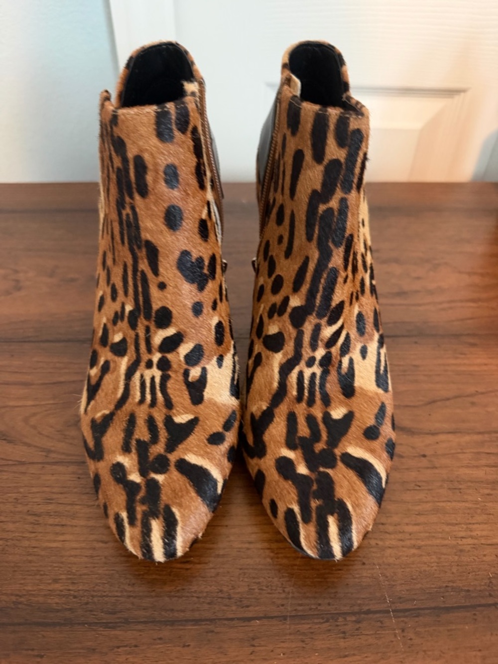 Vince Camuto Leopard-Print Ankle Booties with Black Strap - Picture 2 of 5
